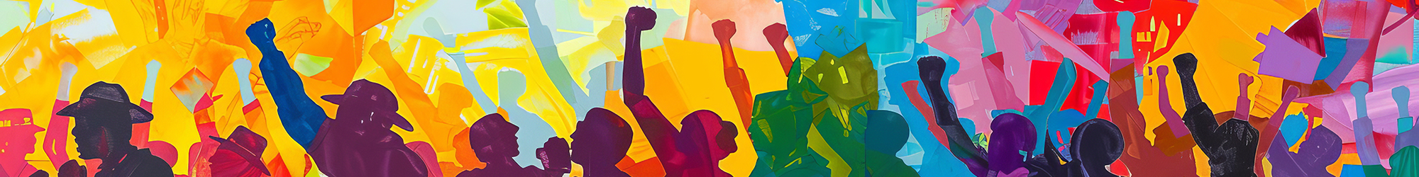 Colorful collage human silohettes with raised fists